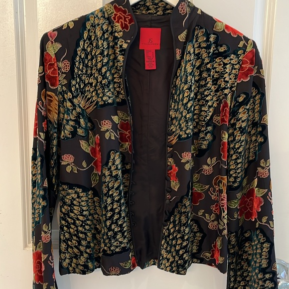 Colourful Vintage blazer/ blouse velour like material sz 6 - Picture 2 of 9